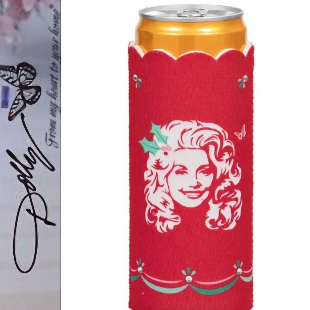Dolly Parton Skinny Christmas Can Cooler w/Rhinestone Embellishments